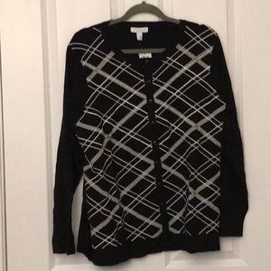 2X black and White print cardigan from Macy’s